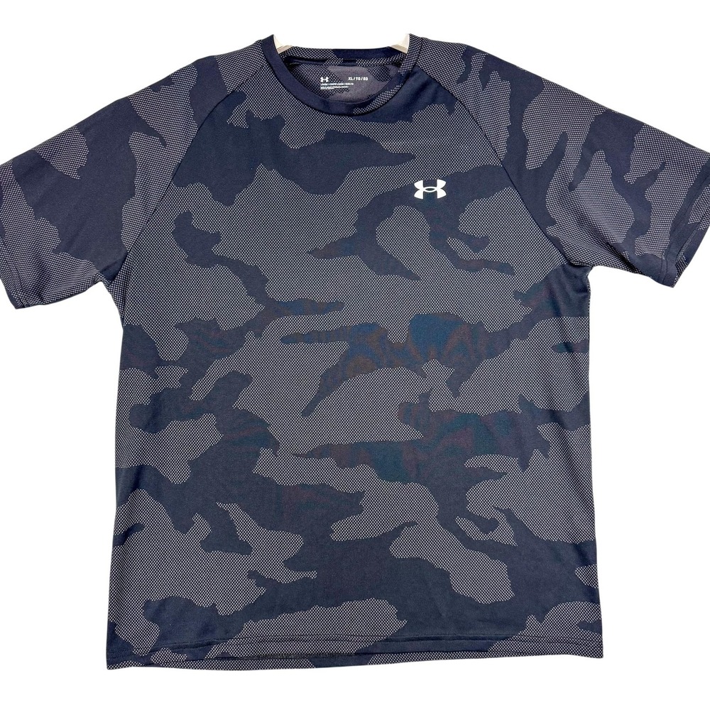 Under Armour Shirt Mens XL Black Camo Short Sleeve Raglan Training Top Gym Run